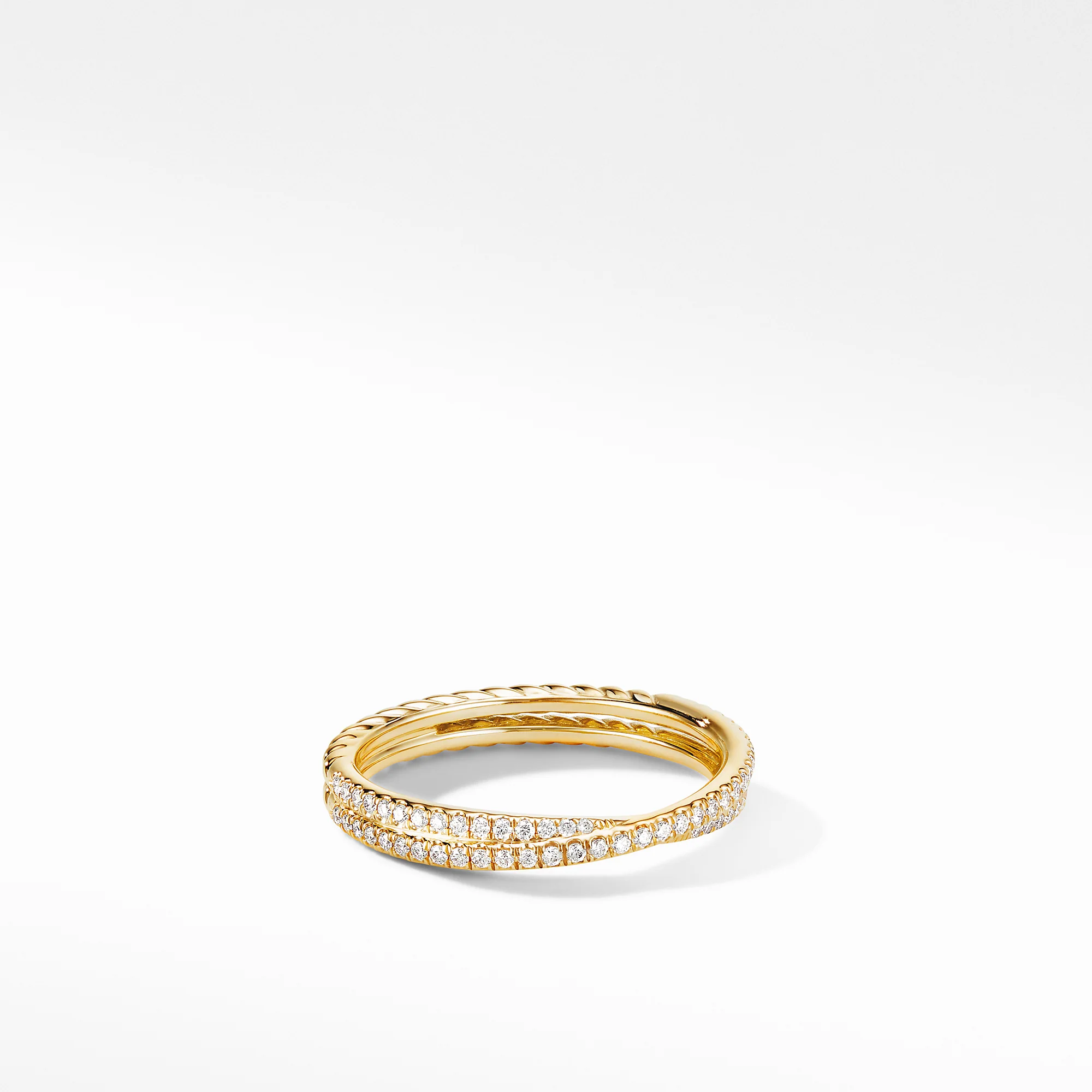 Crossover Micro Pavé Diamond Wedding Band Ring in 18K Yellow Gold, Size 6