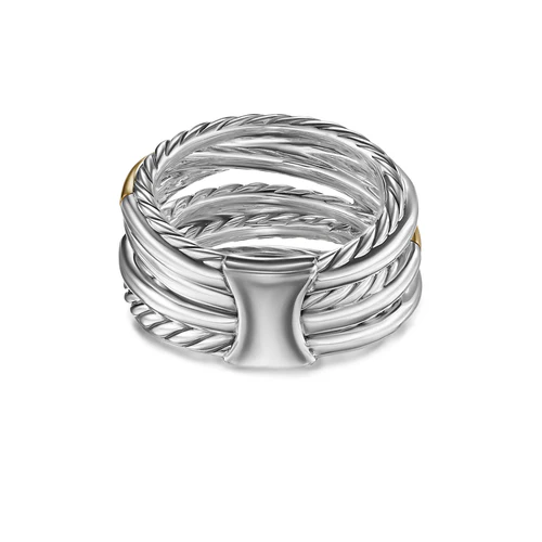 Crossover Seven Row Ring in Sterling Silver with 18K Yellow Gold and Diamonds, 16mm, Size 8 - Image 3