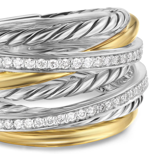 Crossover Seven Row Ring in Sterling Silver with 18K Yellow Gold and Diamonds, 16mm, Size 8 - Image 5