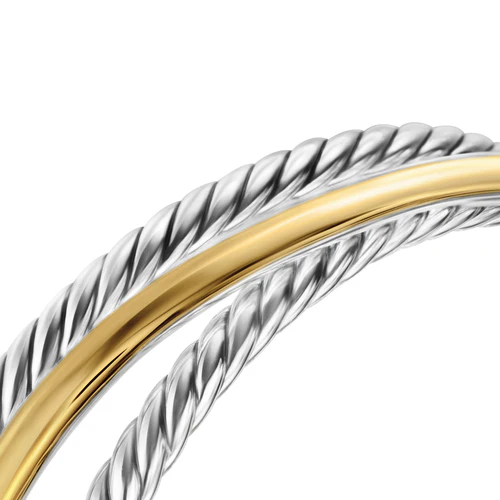Crossover Three Row Cuff Bracelet in Sterling Silver with 14K Yellow Gold, 20mm, Size Small - Image 4