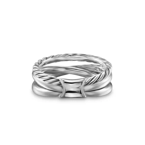 Crossover Three Row Ring in Sterling Silver with 18K Yellow Gold and Diamonds, 7mm, Size 6 - Image 5