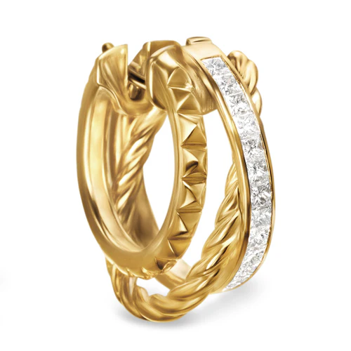 Crossover Trio Multi Row Hoop Earrings in 18K Yellow Gold with Diamonds, 18mm - Image 4