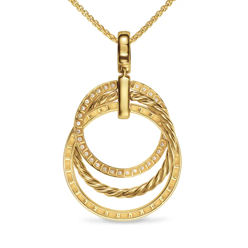 Crossover Trio Pendant Necklace in 18K Yellow Gold with Diamonds, 24mm - Image 2