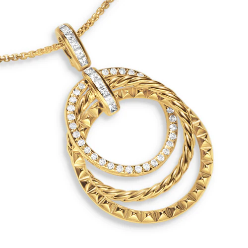 Crossover Trio Pendant Necklace in 18K Yellow Gold with Diamonds, 24mm - Image 4
