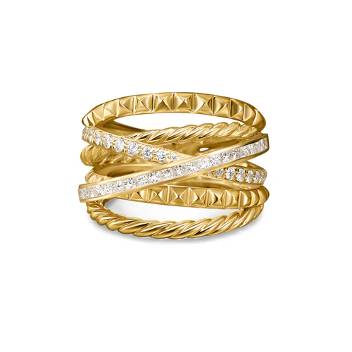 Crossover Trio Six Row Ring in 18K Yellow Gold with Diamonds, 17.5mm, Size 7 - Image 2