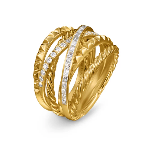 Crossover Trio Six Row Ring in 18K Yellow Gold with Diamonds, 17.5mm, Size 7 - Image 3