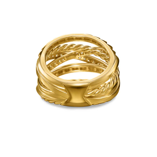 Crossover Trio Six Row Ring in 18K Yellow Gold with Diamonds, 17.5mm, Size 7 - Image 4