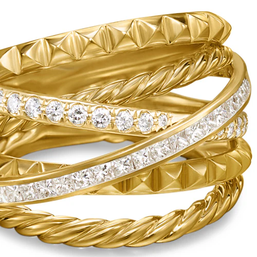 Crossover Trio Six Row Ring in 18K Yellow Gold with Diamonds, 17.5mm, Size 7 - Image 5
