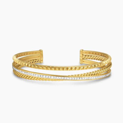 Crossover Trio Three Row Cuff Bracelet in 18K Yellow Gold with Diamonds, 11mm, Size Large - Image 2