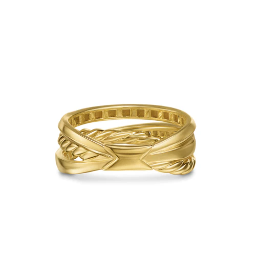 Crossover Trio Three Row Ring in 18K Yellow Gold with Diamonds, 8mm, Size 6 - Image 2