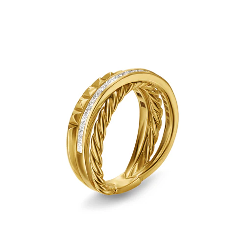 Crossover Trio Three Row Ring in 18K Yellow Gold with Diamonds, 8mm, Size 6 - Image 3