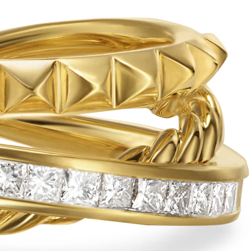 Crossover Trio Three Row Ring in 18K Yellow Gold with Diamonds, 8mm, Size 6 - Image 4