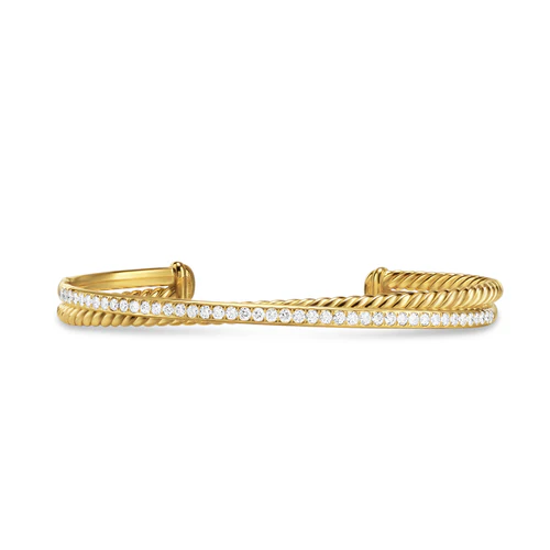 Crossover Two Row Bracelet in 18K Yellow Gold with Diamonds, 6mm, Size Medium