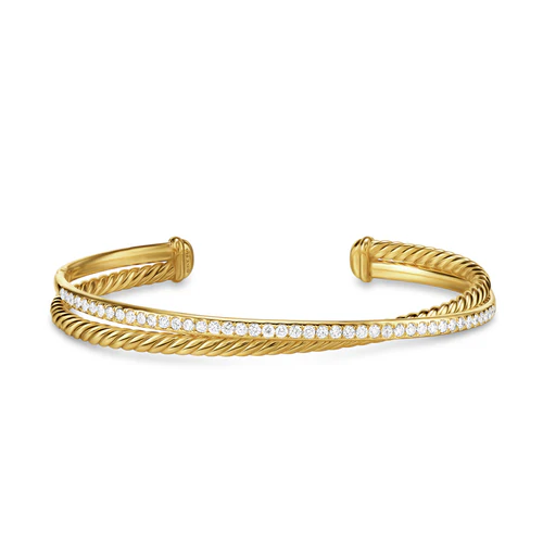 Crossover Two Row Bracelet in 18K Yellow Gold with Diamonds, 6mm, Size Small - Image 2