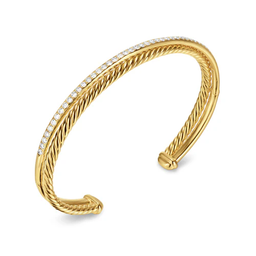 Crossover Two Row Bracelet in 18K Yellow Gold with Diamonds, 6mm, Size Small - Image 3