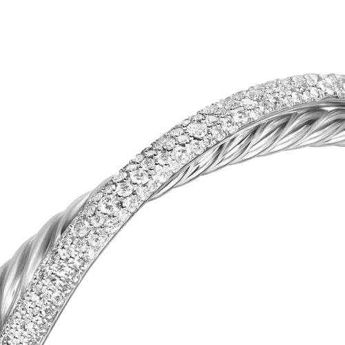 Crossover Two Row Cuff Bracelet in Sterling Silver with Diamonds, 11mm, Size Large - Image 4