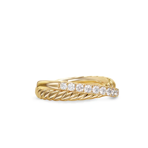 Crossover Two Row Ring in 18K Yellow Gold with Diamonds, 5mm, Size 7 - Image 2