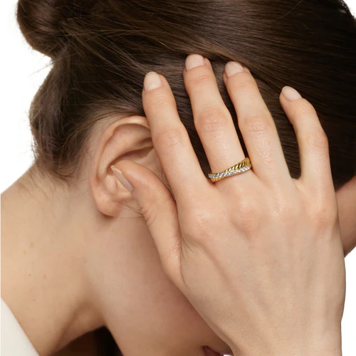Crossover Two Row Ring in 18K Yellow Gold with Diamonds, 5mm, Size 8 - Image 6