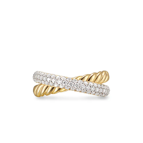 Crossover Two Row Ring in 18K Yellow Gold with Diamonds, 7.5mm, Size 7 - Image 2