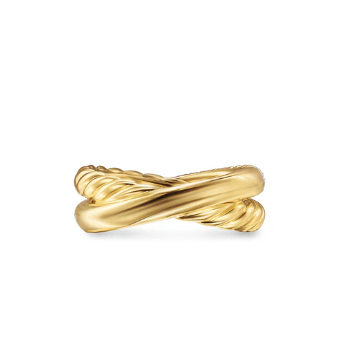 Crossover Two Row Ring in 18K Yellow Gold with Diamonds, 7.5mm, Size 7 - Image 3