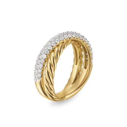 Crossover Two Row Ring in 18K Yellow Gold with Diamonds, 7.5mm, Size 7 - Image 4