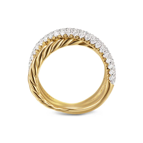 Crossover Two Row Ring in 18K Yellow Gold with Diamonds, 7.5mm, Size 7 - Image 5