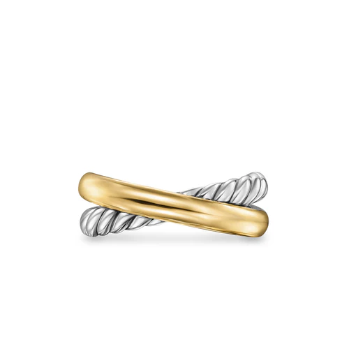 Crossover Two Row Ring in Sterling Silver with 14K Yellow Gold, 7.5mm, Size 6