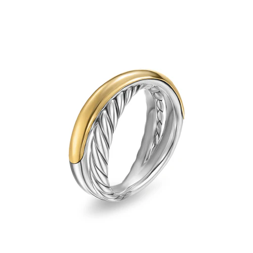 Crossover Two Row Ring in Sterling Silver with 14K Yellow Gold, 7.5mm, Size 7 - Image 4