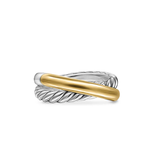 Crossover Two Row Ring in Sterling Silver with 14K Yellow Gold, 7.5mm, Size 8 - Image 2