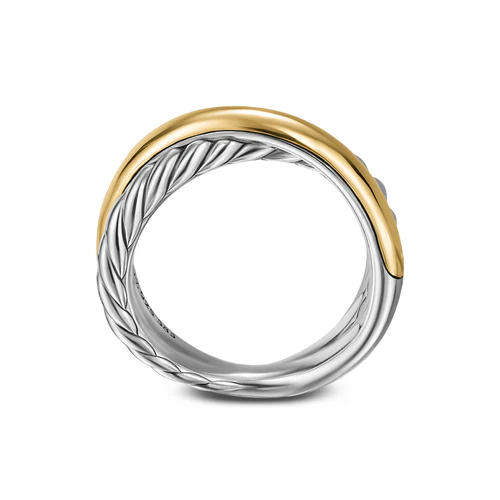 Crossover Two Row Ring in Sterling Silver with 14K Yellow Gold, 7.5mm, Size 8 - Image 5