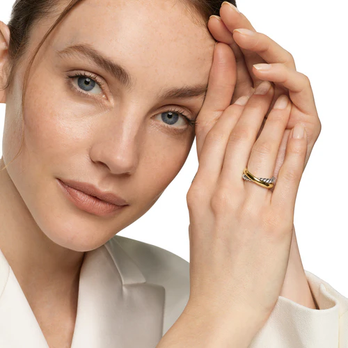 Crossover Two Row Ring in Sterling Silver with 14K Yellow Gold, 7.5mm, Size 8 - Image 6