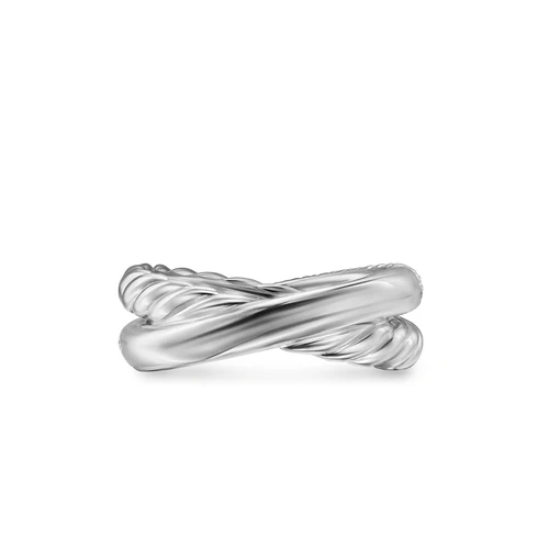 Crossover Two Row Ring in Sterling Silver with Diamonds, 7.5mm, Size 8 - Image 5