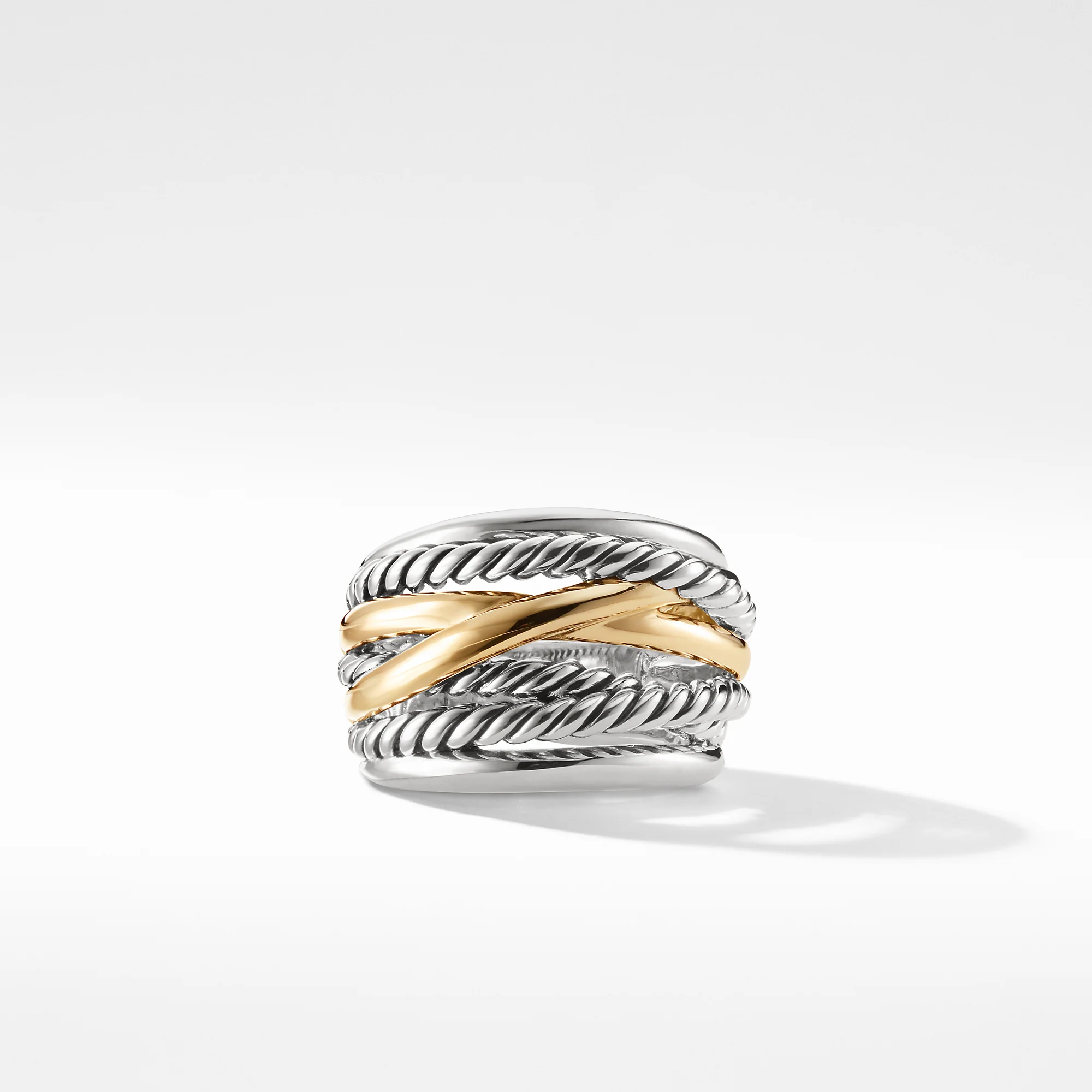 Crossover Wide Ring with Gold, Size 7