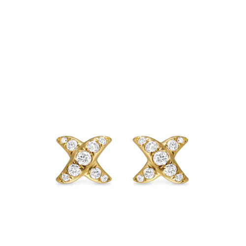 Crossover X Stud Earrings in 18K Yellow Gold with Diamonds, 6mm