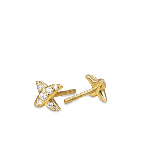 Crossover X Stud Earrings in 18K Yellow Gold with Diamonds, 6mm - Image 2