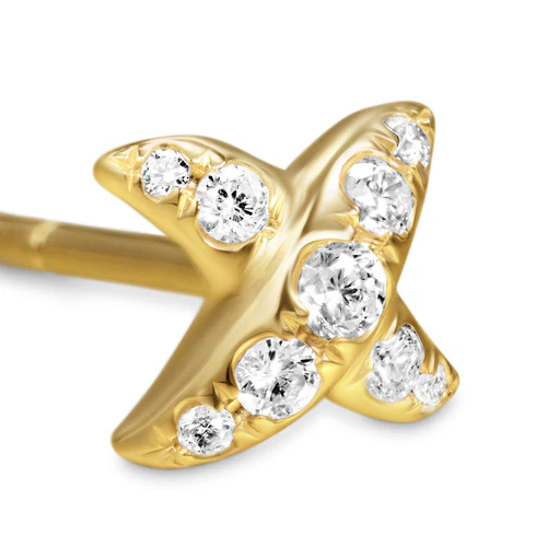Crossover X Stud Earrings in 18K Yellow Gold with Diamonds, 6mm - Image 3