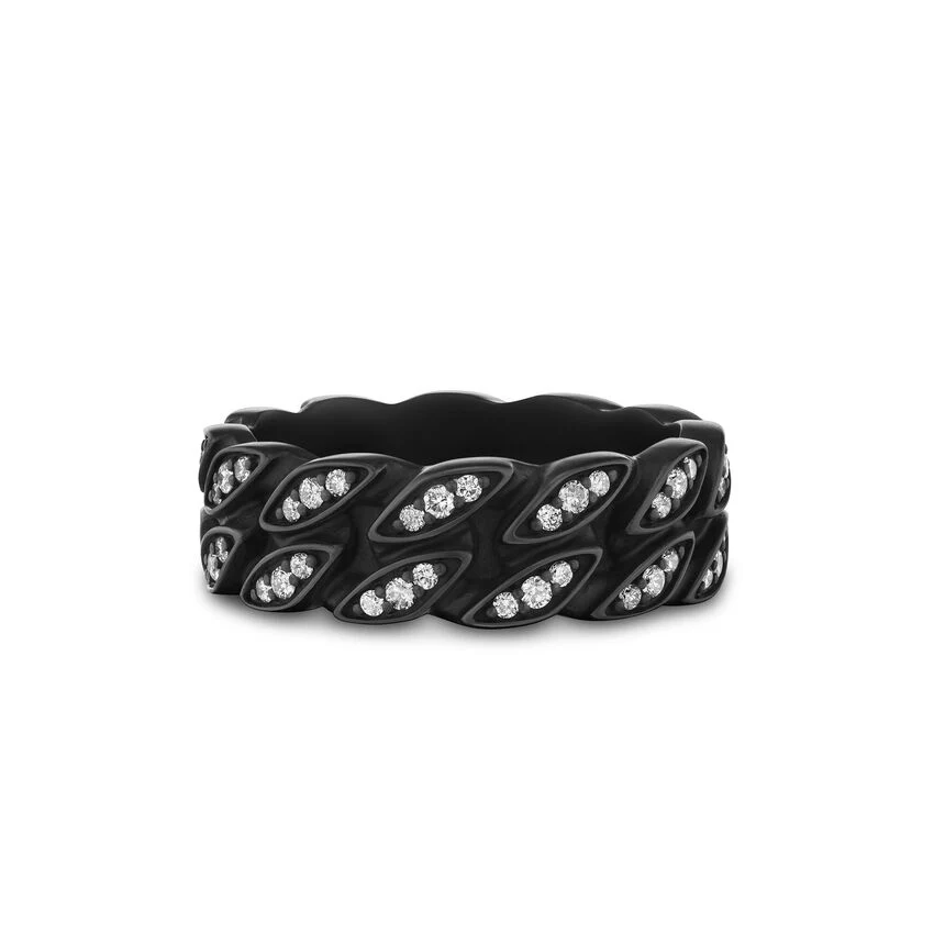 Curb Chain Band in Black Titanium with Diamonds, 8mm, Size 10