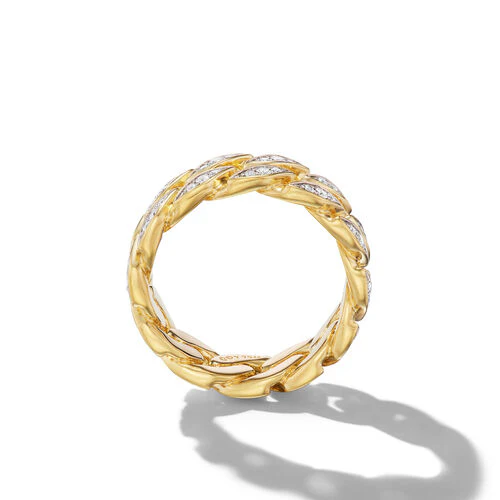 Curb Chain Band Ring in 18K Yellow Gold with Diamonds, 8mm - Image 2