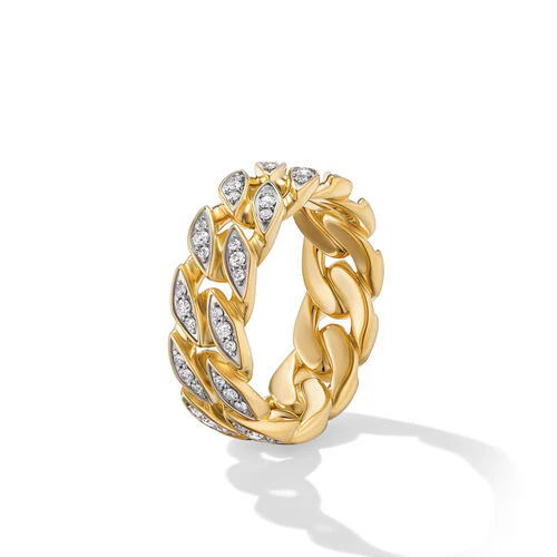 Curb Chain Band Ring in 18K Yellow Gold with Diamonds, 8mm - Image 3