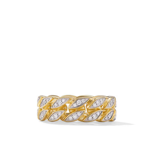Curb Chain Band Ring in 18K Yellow Gold with Diamonds, 8mm - Image 4