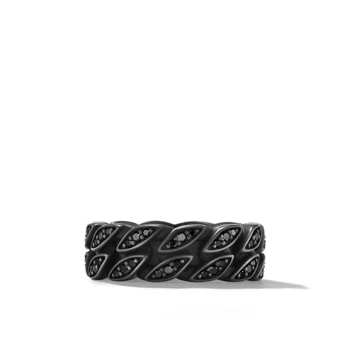 Curb Chain Band Ring in Black Titanium with Black Diamonds, 8mm - Image 4
