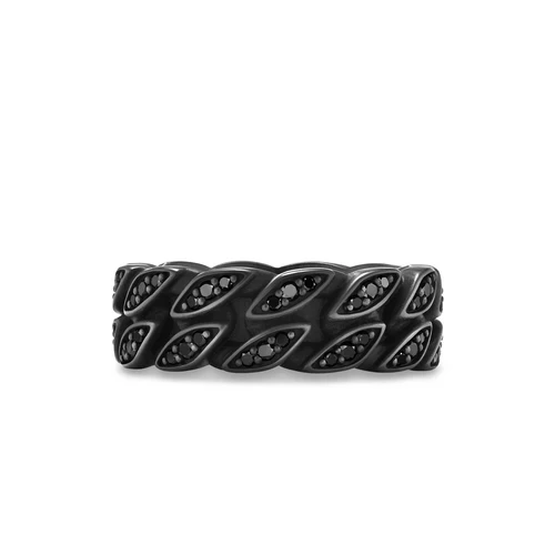 Curb Chain Band Ring in Black Titanium with Black Diamonds, 8mm, Size 9 - Image 2