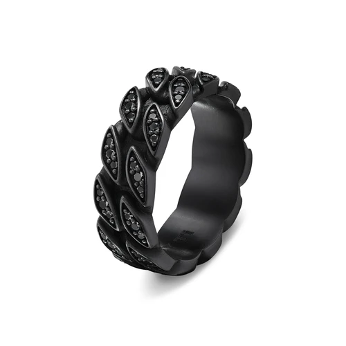 Curb Chain Band Ring in Black Titanium with Black Diamonds, 8mm, Size 9 - Image 3