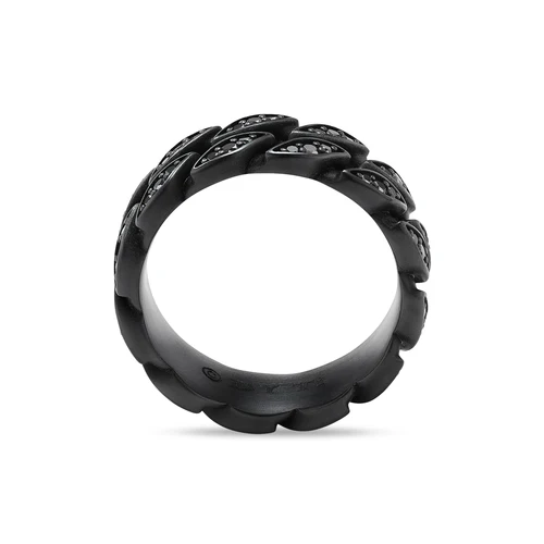 Curb Chain Band Ring in Black Titanium with Black Diamonds, 8mm, Size 9 - Image 4
