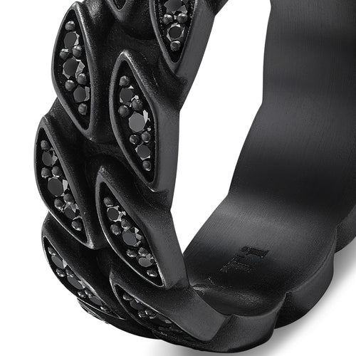 Curb Chain Band Ring in Black Titanium with Black Diamonds, 8mm, Size 9 - Image 5