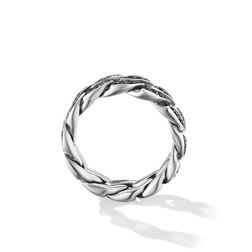 Curb Chain Band Ring in Sterling Silver with Black Diamonds, 8mm - Image 2
