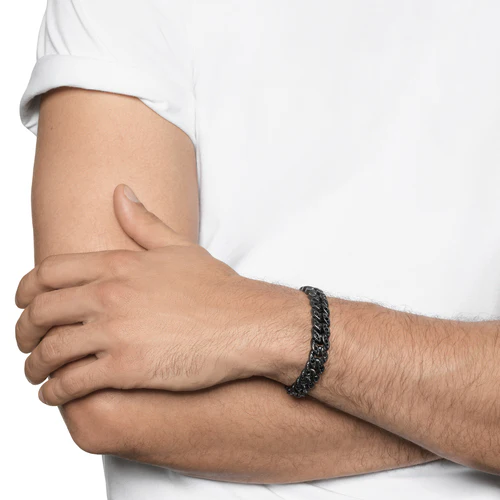 Curb Chain Bracelet in Black Titanium with Black Diamonds, 11.5mm - Image 6
