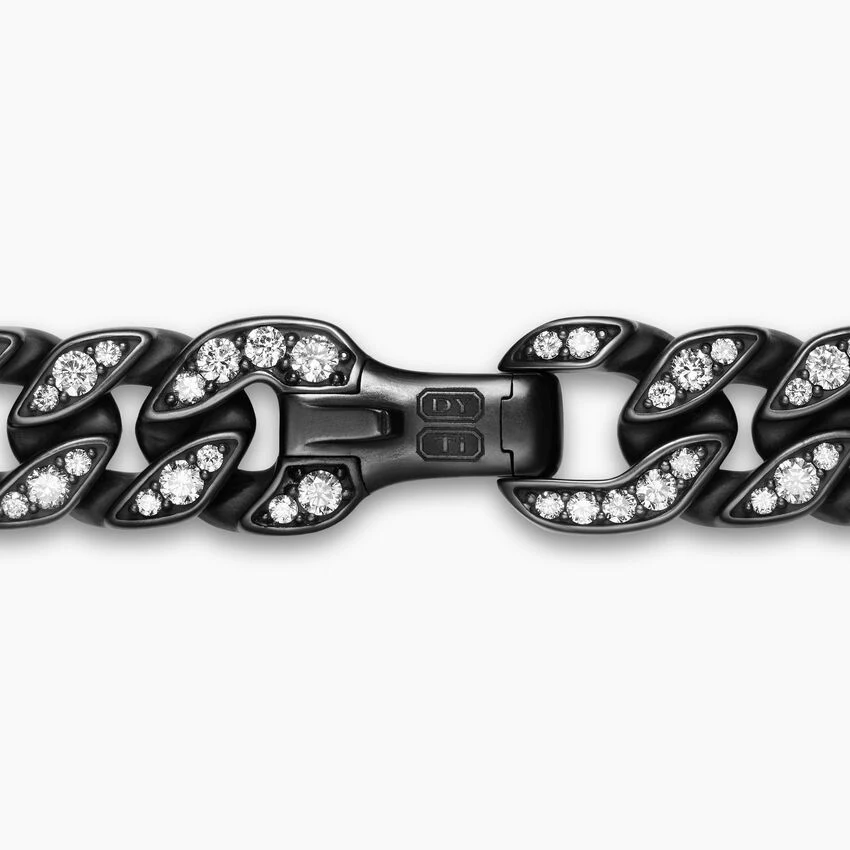 Curb Chain Bracelet in Black Titanium with Diamonds, 11.5mm, Size Medium - Image 2