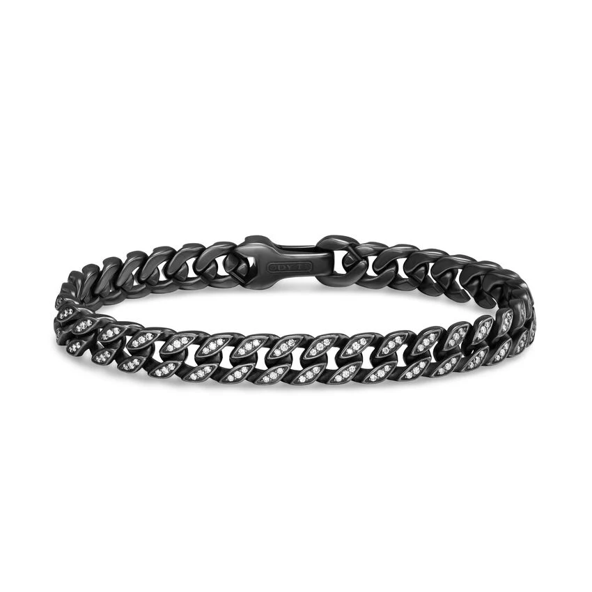 Curb Chain Bracelet in Black Titanium with Diamonds, 8mm, Size Small