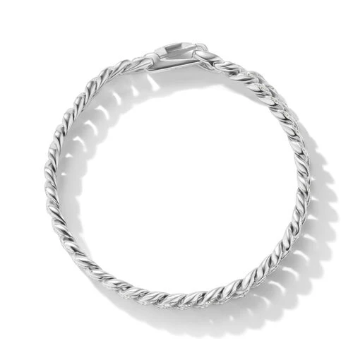 Curb Chain Bracelet in Sterling Silver with Pavé Diamonds, Size Medium - Image 2